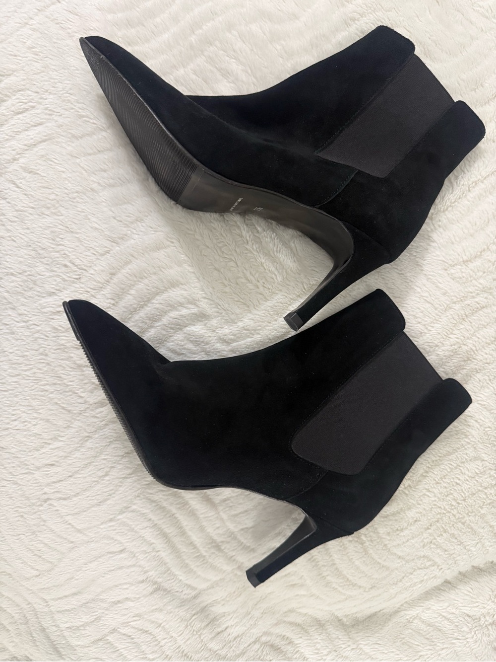 Classic Black Pointed-Toe Suede Ankle Heels